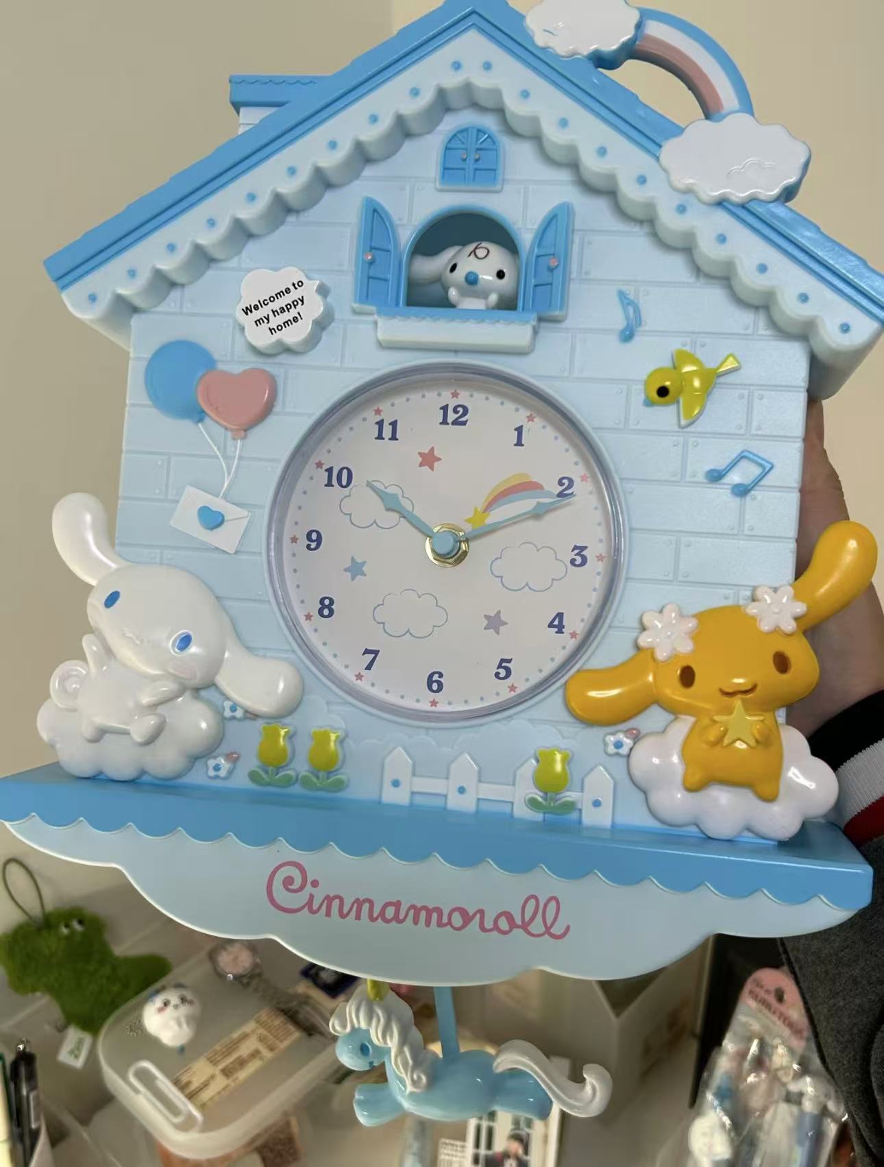 Kawaii Cartoon Pendulum Wall Clock Cute House Shape Hanging Clock Girls Pastel Room Decor Gift