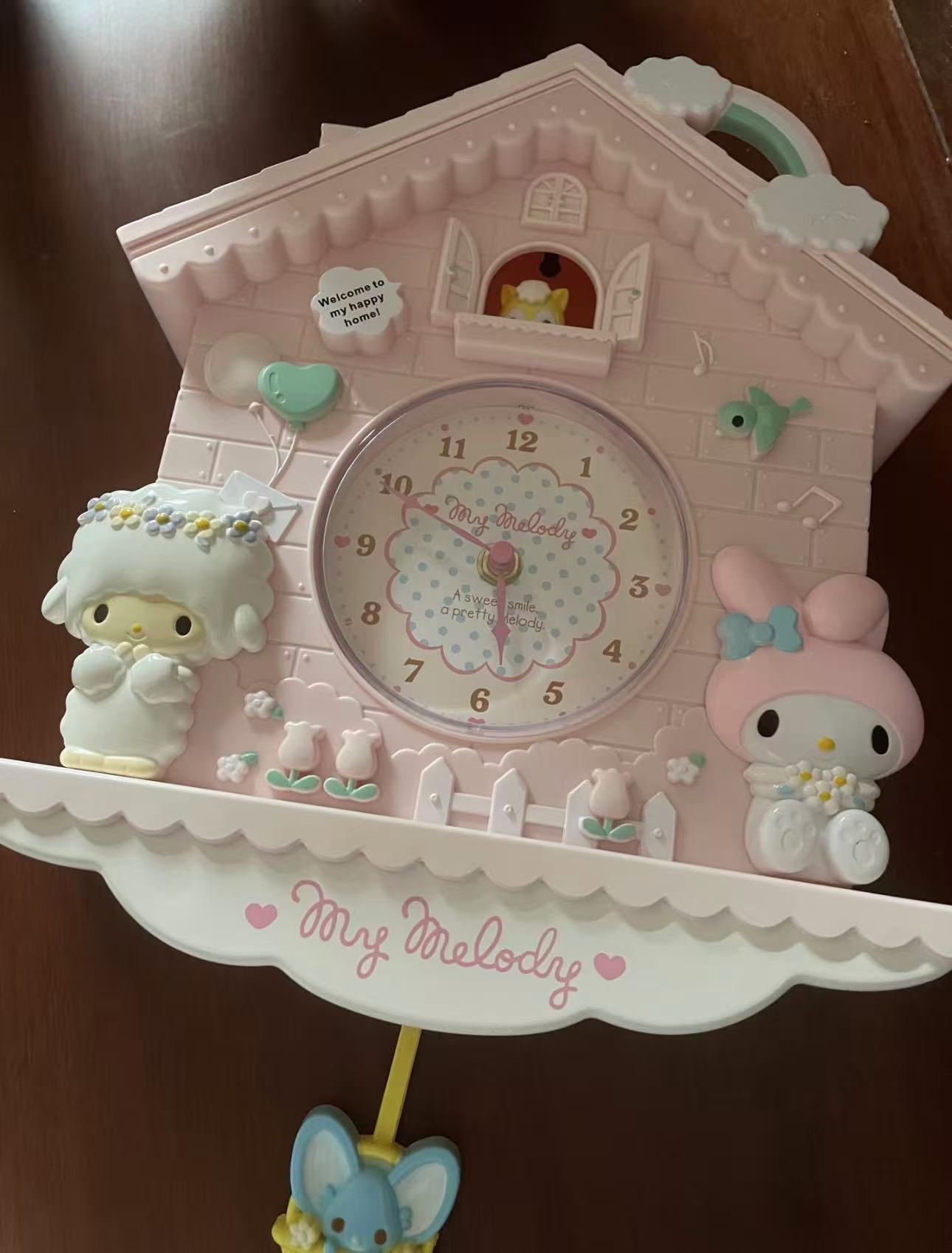 Kawaii Cartoon Pendulum Wall Clock Cute House Shape Hanging Clock Girls Pastel Room Decor Gift