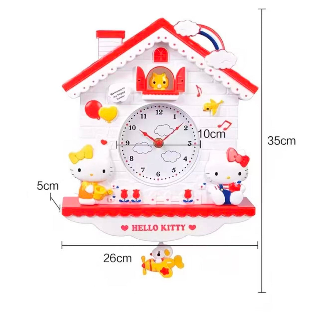 Kawaii Cartoon Pendulum Wall Clock Cute House Shape Hanging Clock Girls Pastel Room Decor Gift