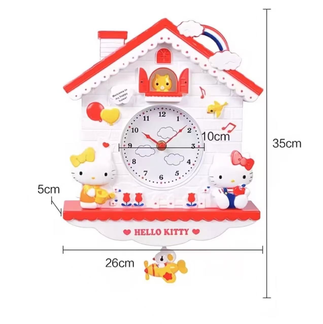 Kawaii Cartoon Pendulum Wall Clock Cute House Shape Hanging Clock Girls Pastel Room Decor Gift
