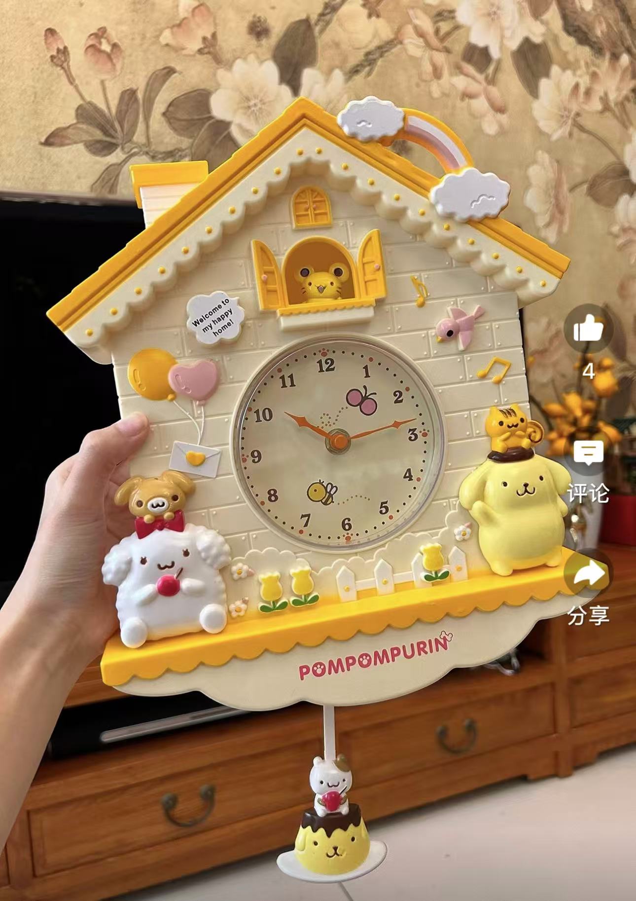 Kawaii Cartoon Pendulum Wall Clock Cute House Shape Hanging Clock Girls Pastel Room Decor Gift