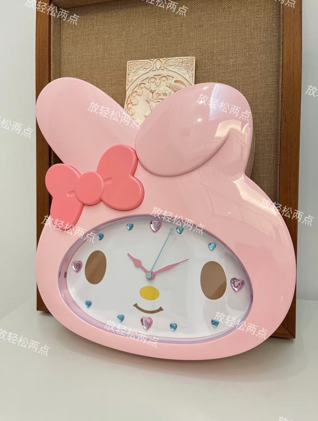 Pastel Pink Bow Bunny Shaped Wall Clock, Sparkly Rhinestone Cartoon Wall Decor, Sweet Aesthetic Home Ornament Gift For Young Girls